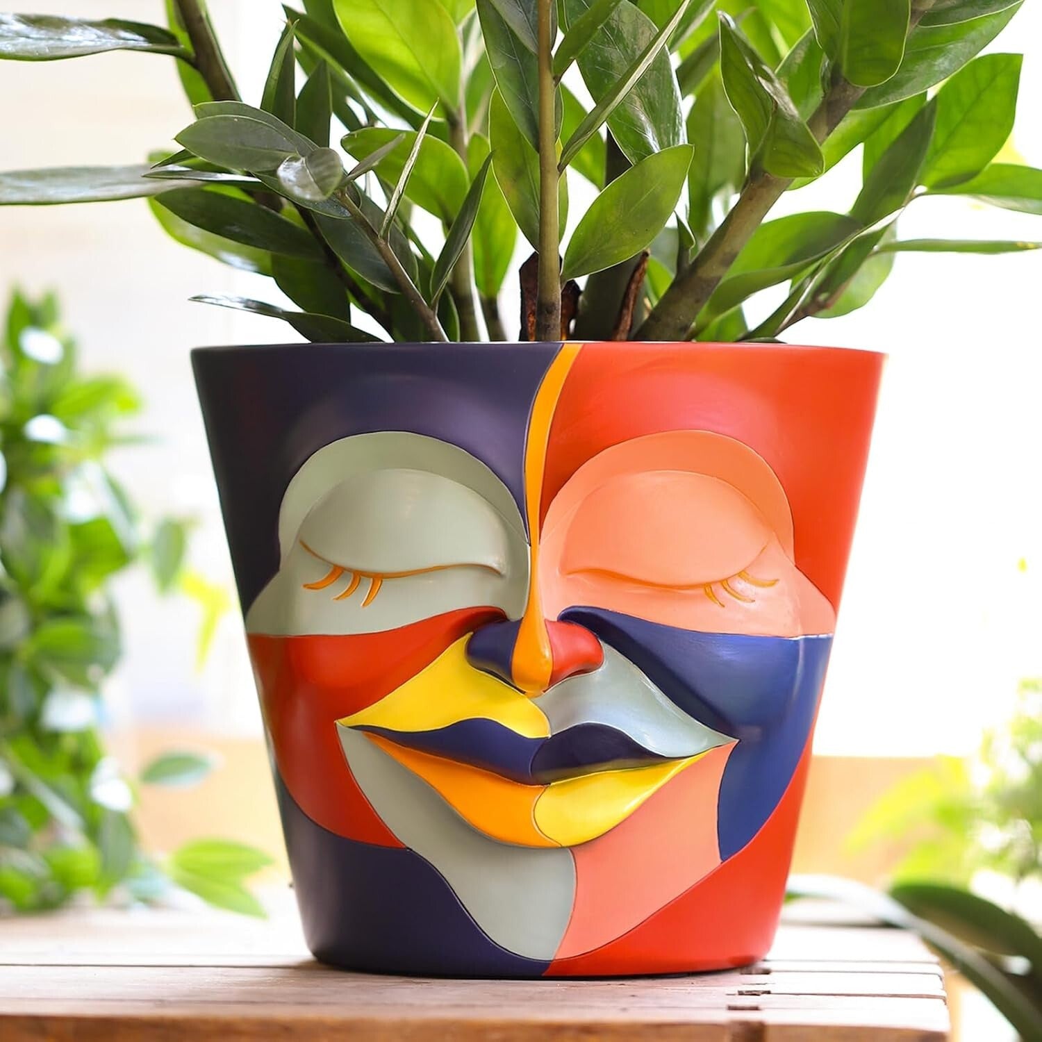 Hand-Painted 8-Inch Abstract Rainbow Head Planter - Unique Decor for Plants