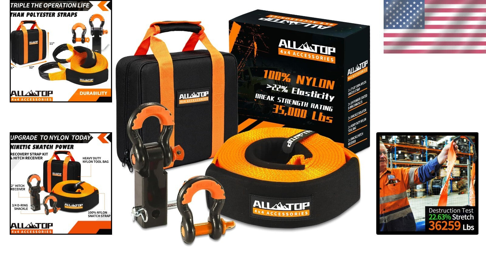 Durable 3" x 20' Recovery Strap and Hitch Receiver - Ultimate Vehicle Support