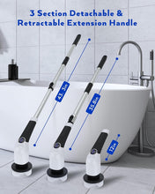 Load image into Gallery viewer, 3 Speed Power Scrubber with Long Handle &amp; Replaceable Brush Heads for Bathroom