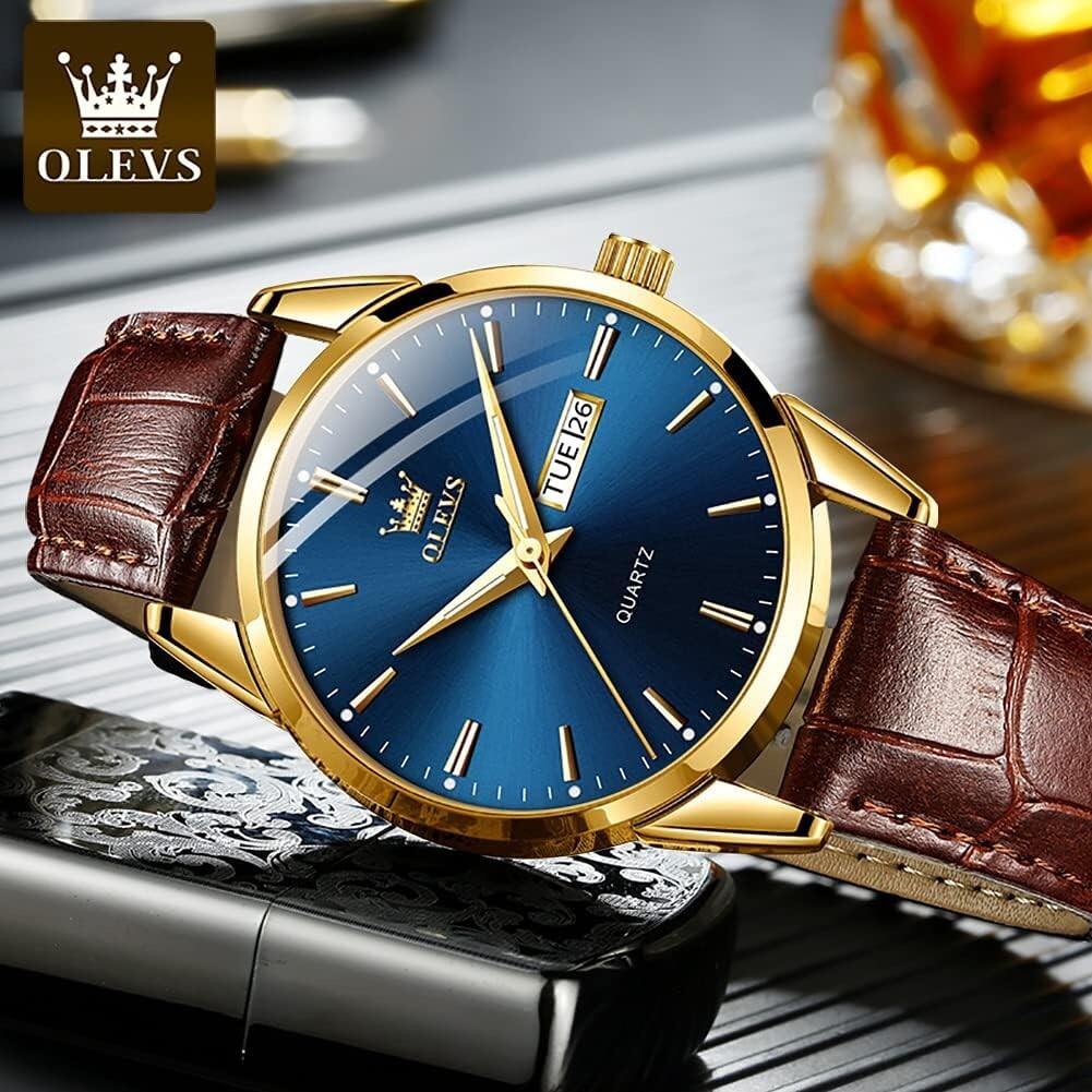 Fashionable Men's Luminous Quartz Watch - Waterproof Brown Leather Gift Edition