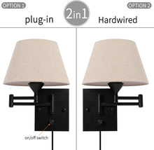 Load image into Gallery viewer, Elegant Plug-In Wall Sconce Set of 2 with Adjustable Swing Arm &amp; Fabric Shade
