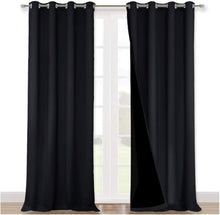 Load image into Gallery viewer, Black Lined 100% Blackout Curtains - Stylish Energy Saving Drapes, 2 Panels
