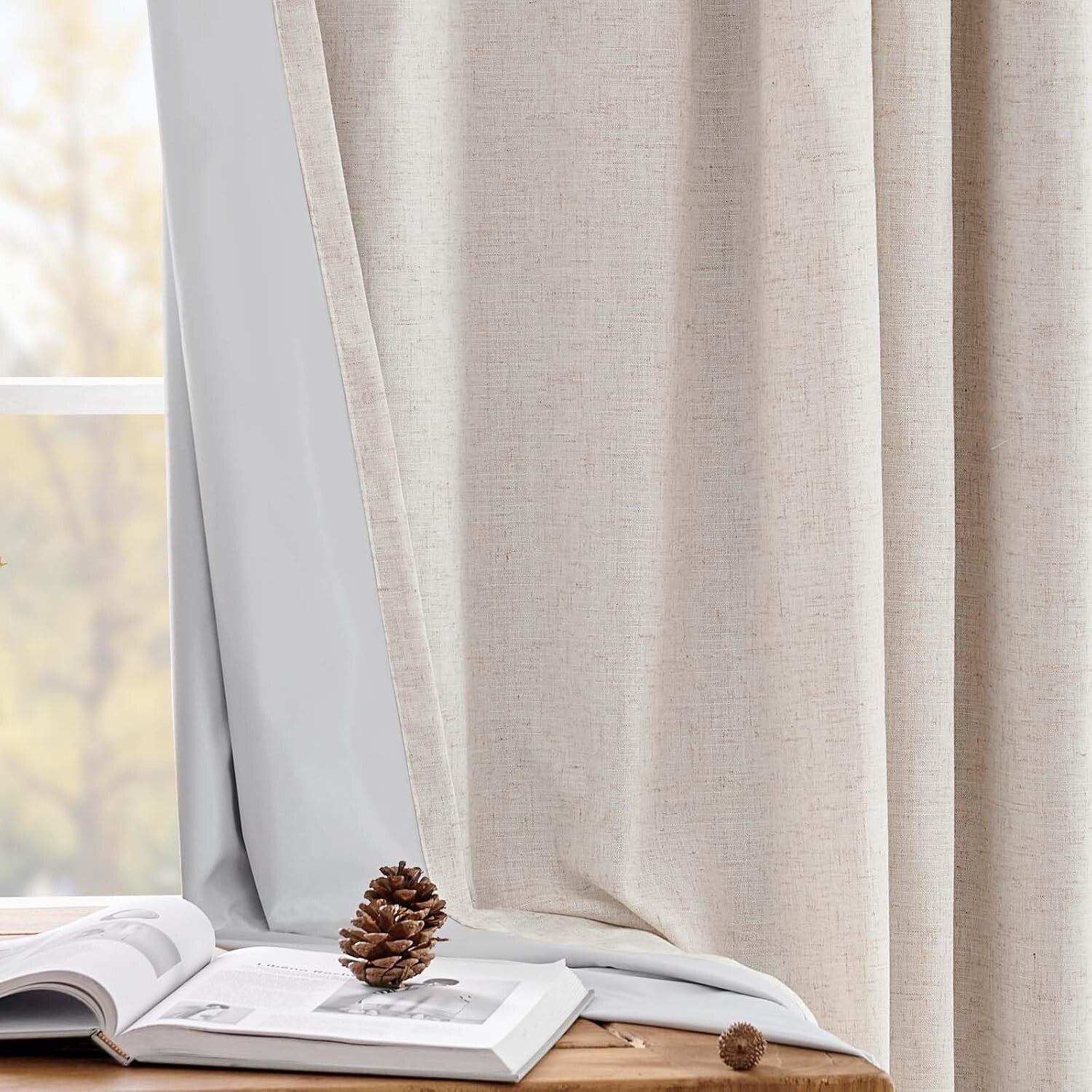 Chic 100x84 Linen Blackout Curtains with Gray Light-Blocking, Easy Hang Design