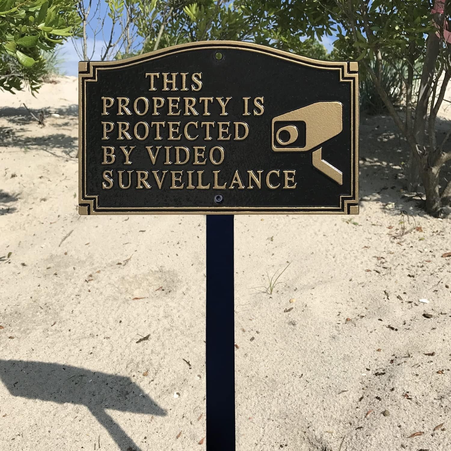 Durable 375 mil Aluminum Garden Sign: Video Surveillance Notice with Lawn Stake