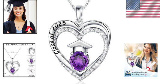 Engraved Class of 2025 Birthstone Necklace - Sterling Silver Graduation Jewelry