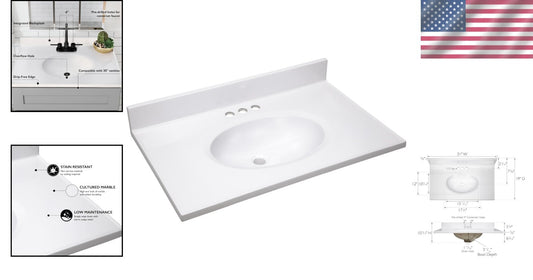 Durable Solid White Cultured Marble Vanity Top 31-Inch with Backsplash