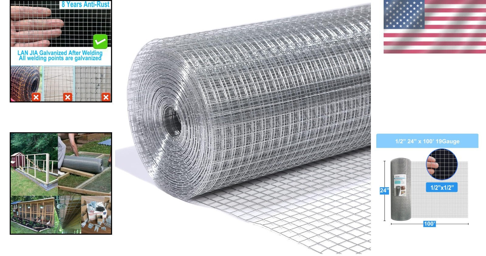 19 Gauge 1/2" Galvanized Fence Mesh Roll - Ideal for Gardens & Critter Control