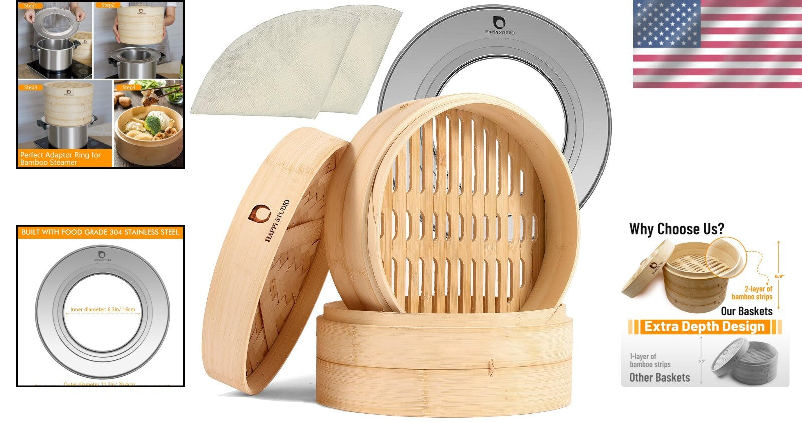 Authentic 10-Inch Bamboo Steamer with Lid - Perfect for Dumplings and Dim Sum