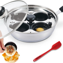 Load image into Gallery viewer, Versatile Stainless Steel Egg Poaching Pan - 4 Cup Capacity with Tempered Lid