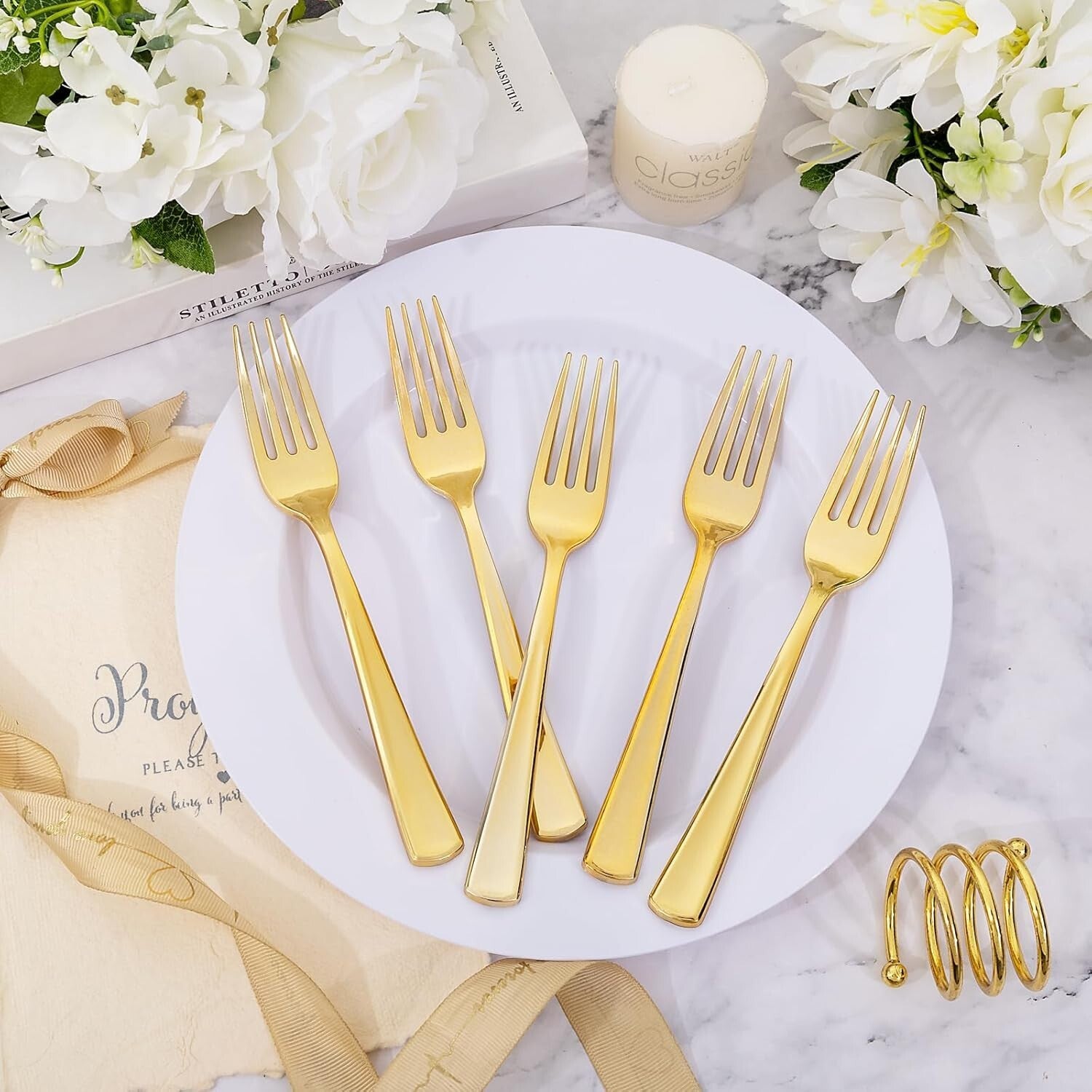 Bulk Gold Plastic Forks - 600 Heavy Duty Forks for Stylish Events & Gatherings