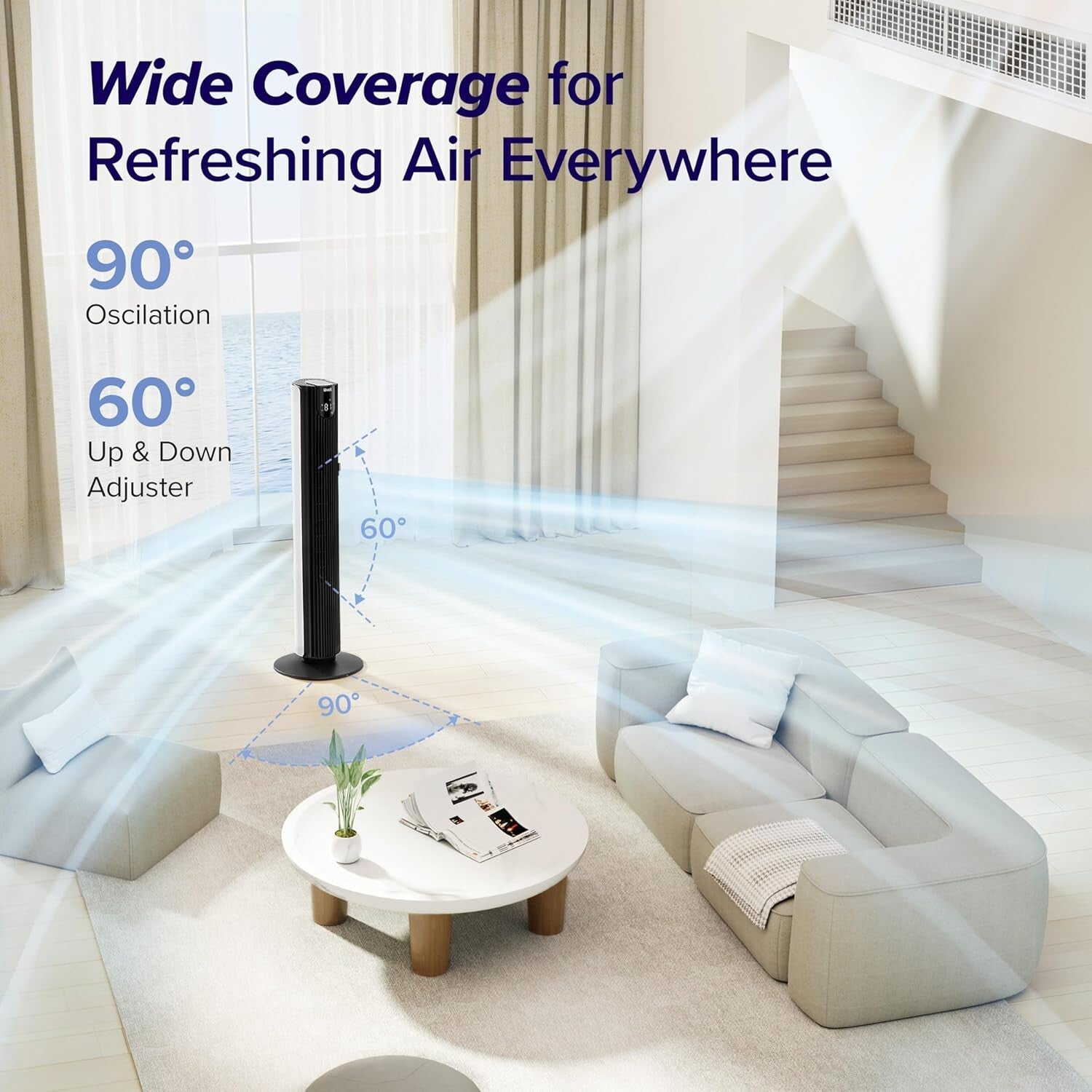 26ft/s Smart Tower Fan - Wi-Fi Enabled with Remote Control & App Integration