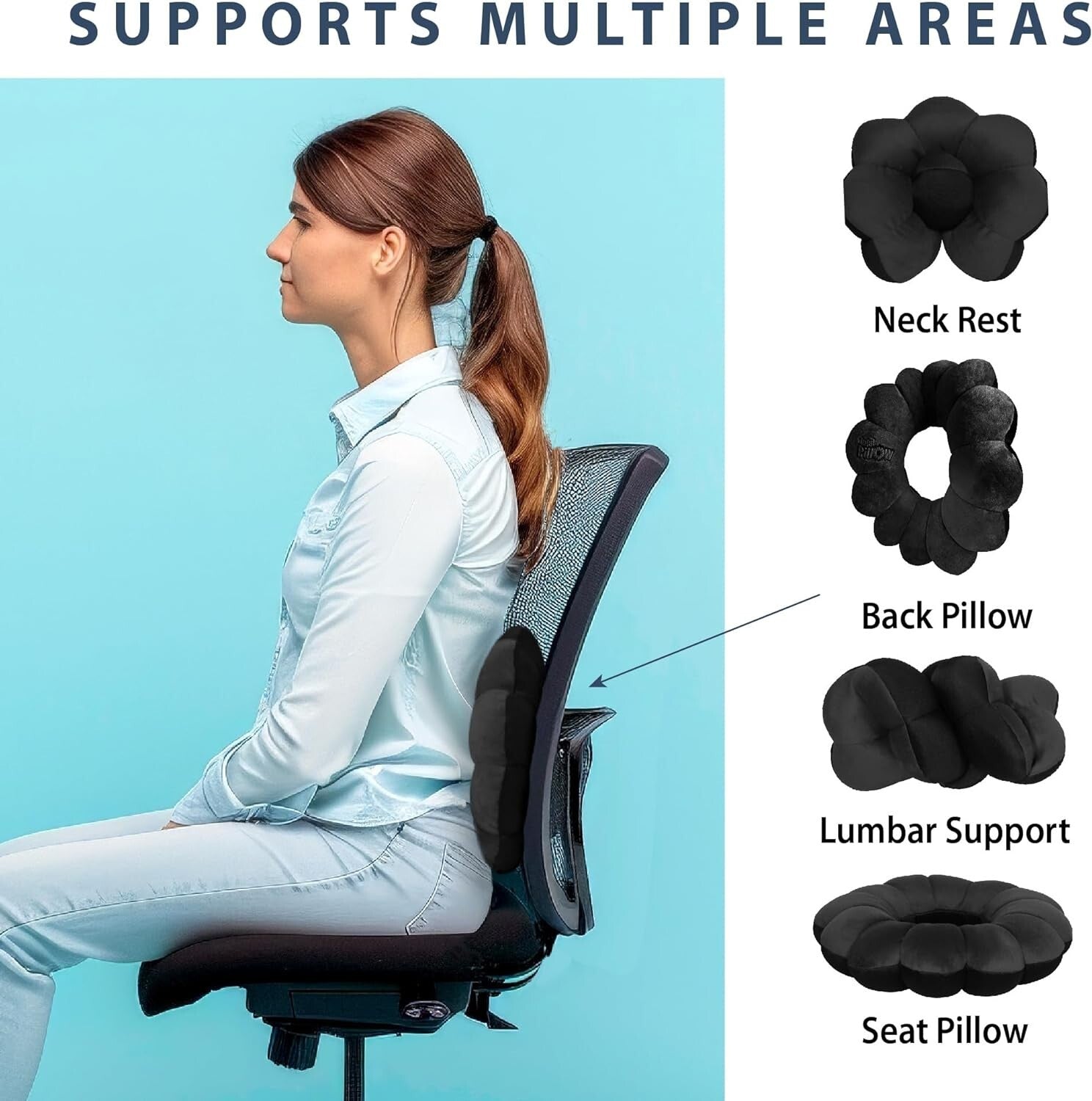 Adjustable Neck and Lumbar Support Pillow 2-Pack – Fleece, Travel Essential
