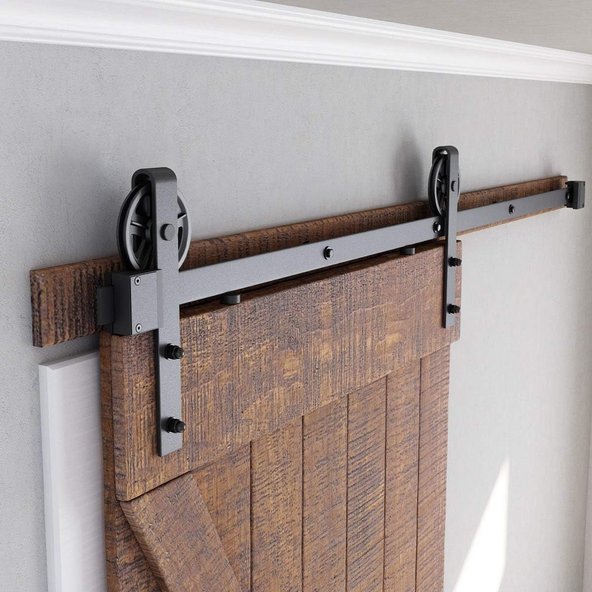 4FT-18FT Heavy-Duty Sliding Barn Door Hardware Kit - Modern Carbon Steel Design