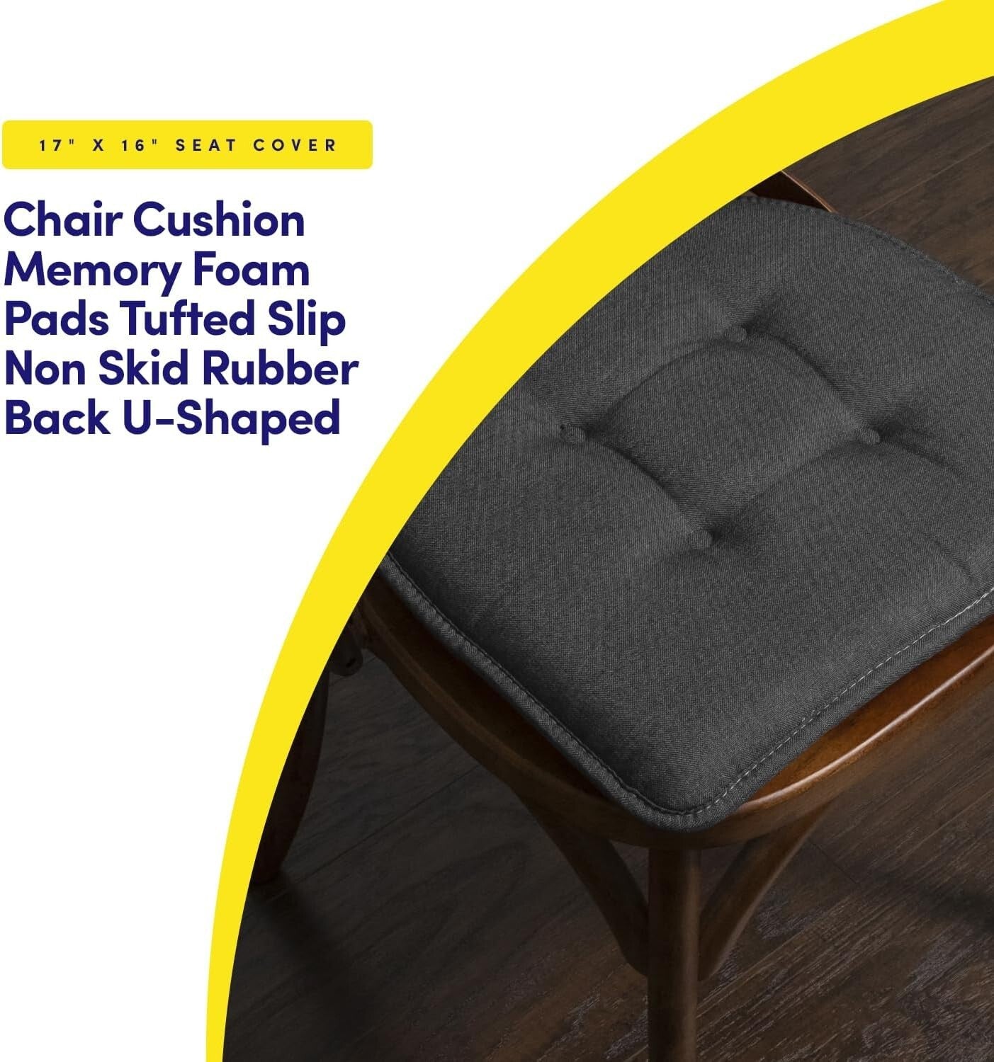 Non-Skid 6 Pack Charcoal Gray Memory Foam Chair Pads - Stylish Tufted Design