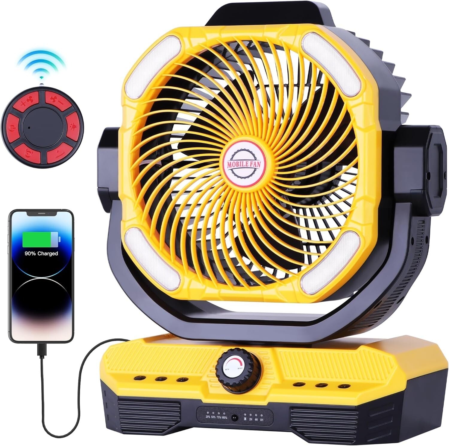 Large Oscillating Fan with Remote Control & Super Bright LED - Ideal for Camping