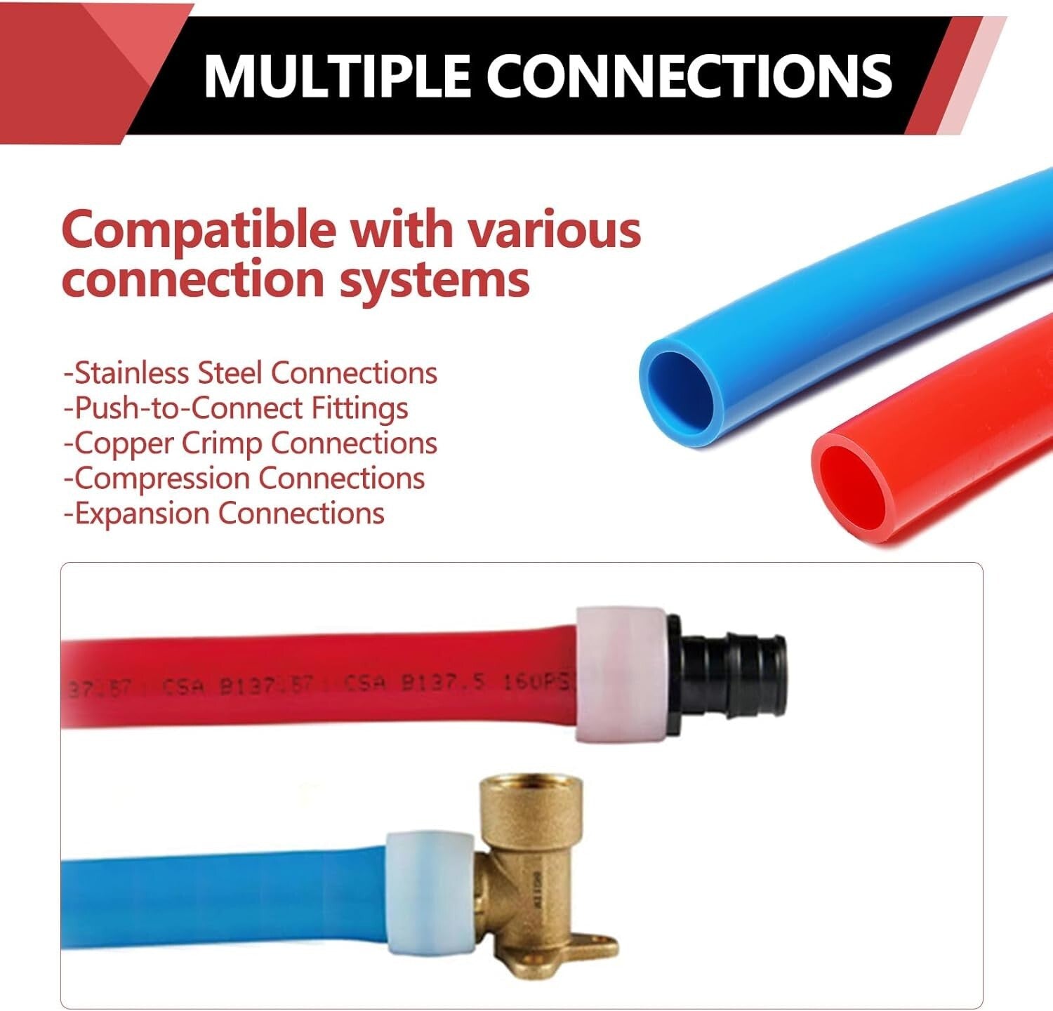 Premium 1/2-Inch Pex-A Pipe Set: 200 ft Tubing with 15pcs Fittings & 50 Clamps