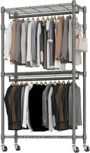 Load image into Gallery viewer, Versatile 3-Tier Metal Clothing Rack on Wheels for Organized Spaces - 80.7" High