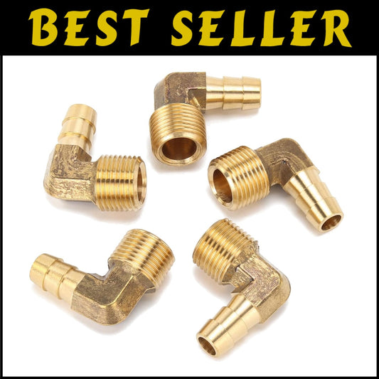 Durable 90° Brass Barb Elbow Hose Fitting, 3/8" ID X 3/8" Male NPT - 200 Pack