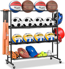 Load image into Gallery viewer, Modern 4-Tier Sports Equipment Storage Rack with Casters - Easy to Assemble
