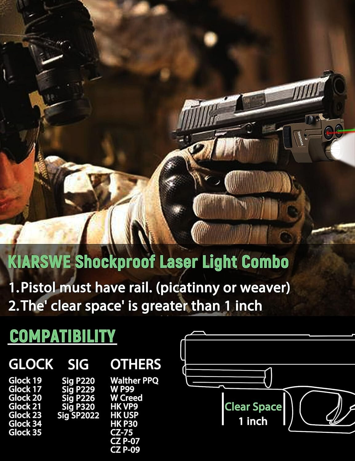 Picatinny-Compatible Red Green Laser Combo for Pistol & Rifle Accessories