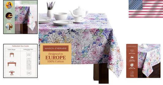60x90 Rectangular Floral Love Tablecloth - Machine Washable Cotton Elegance