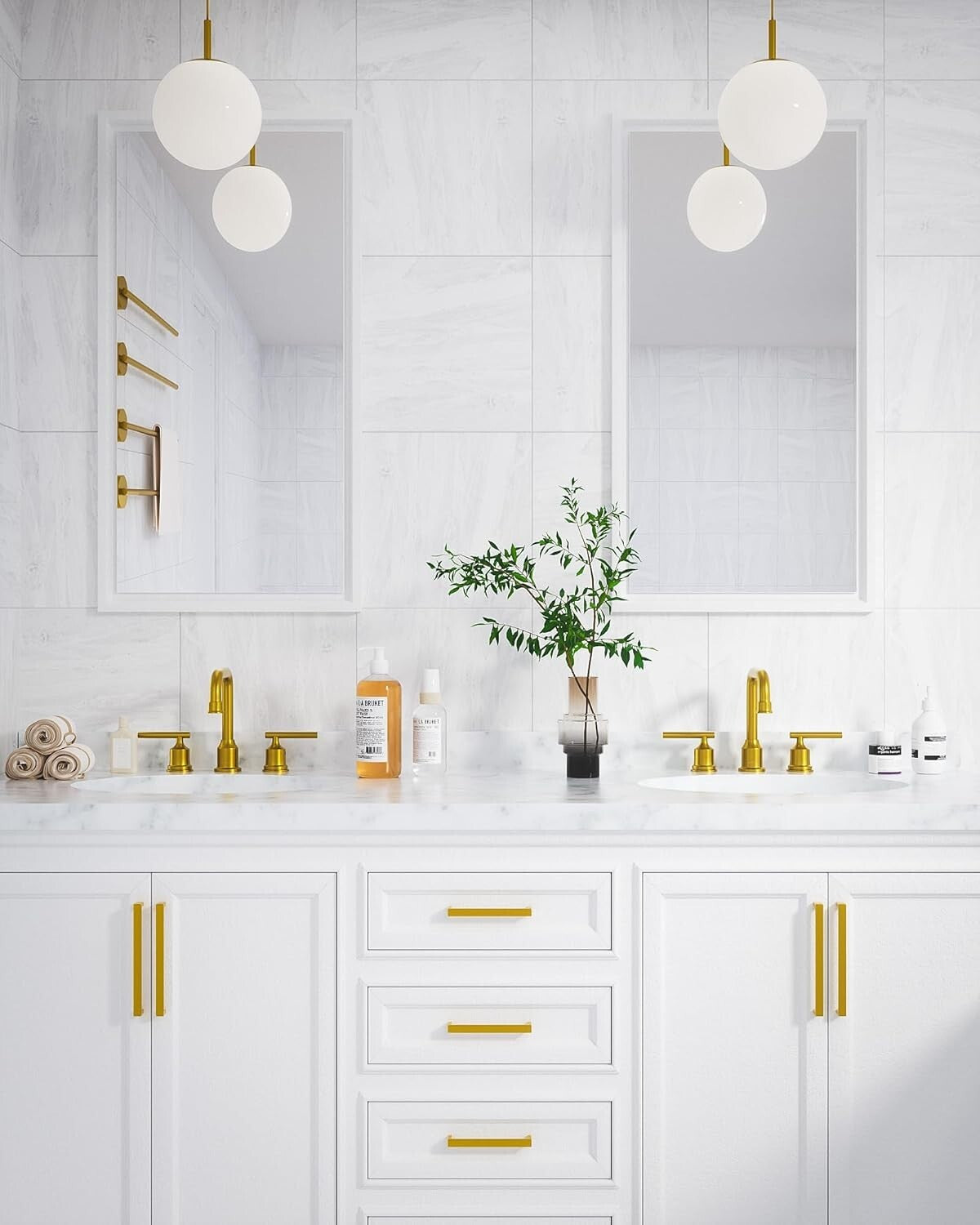 Elegant Brushed Gold Basin Faucet with 2 Handles - Modern 360° Swivel Design