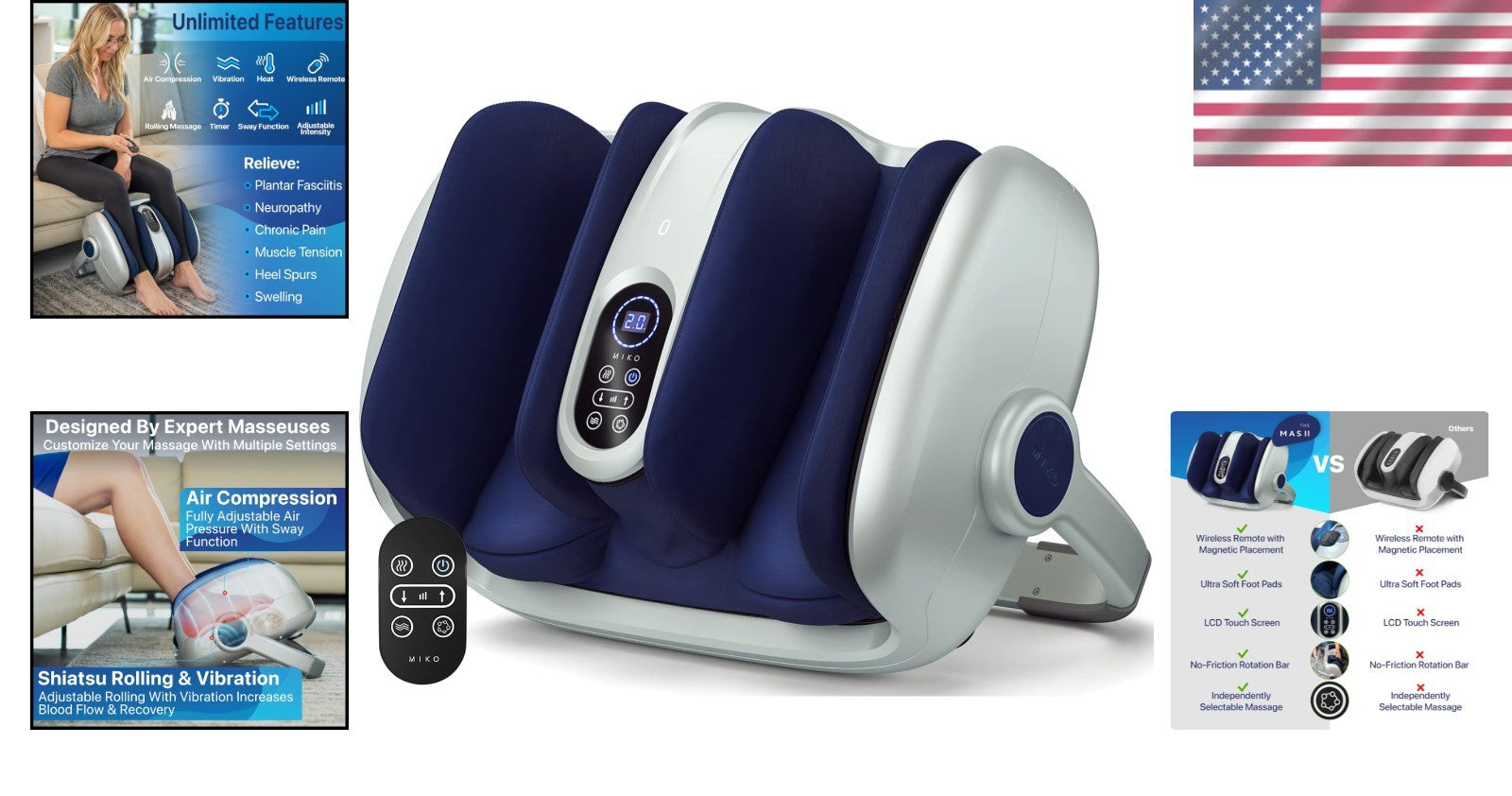 Deep Tissue Shiatsu Foot Massager with Remote Control & Adjustable Heat Therapy