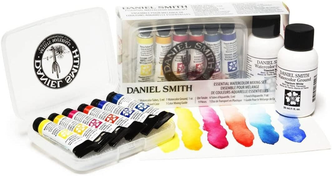 Essentials 9-Piece Multicolor Watercolor Paint Set with Titanium White Ground