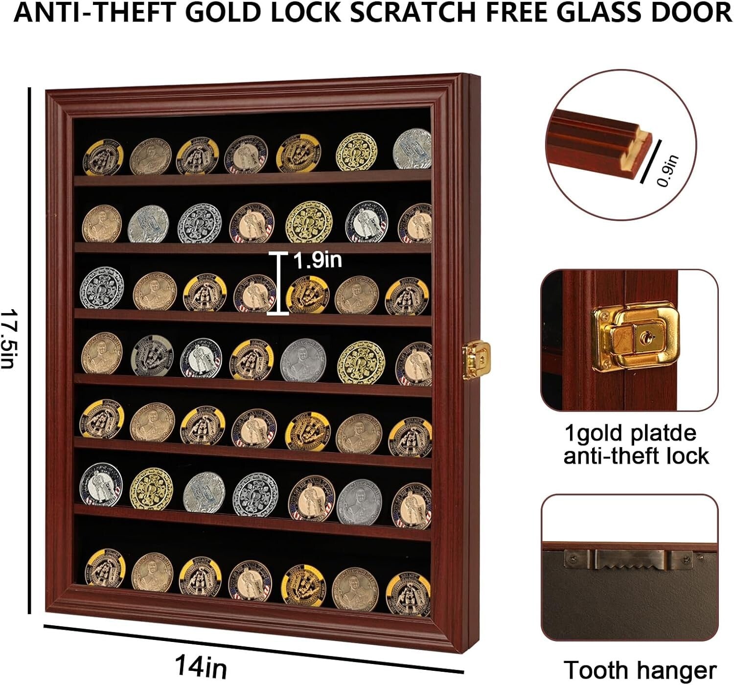 Large Mahogany Collectible Display Shadow Box - Lockable with Removable Shelves