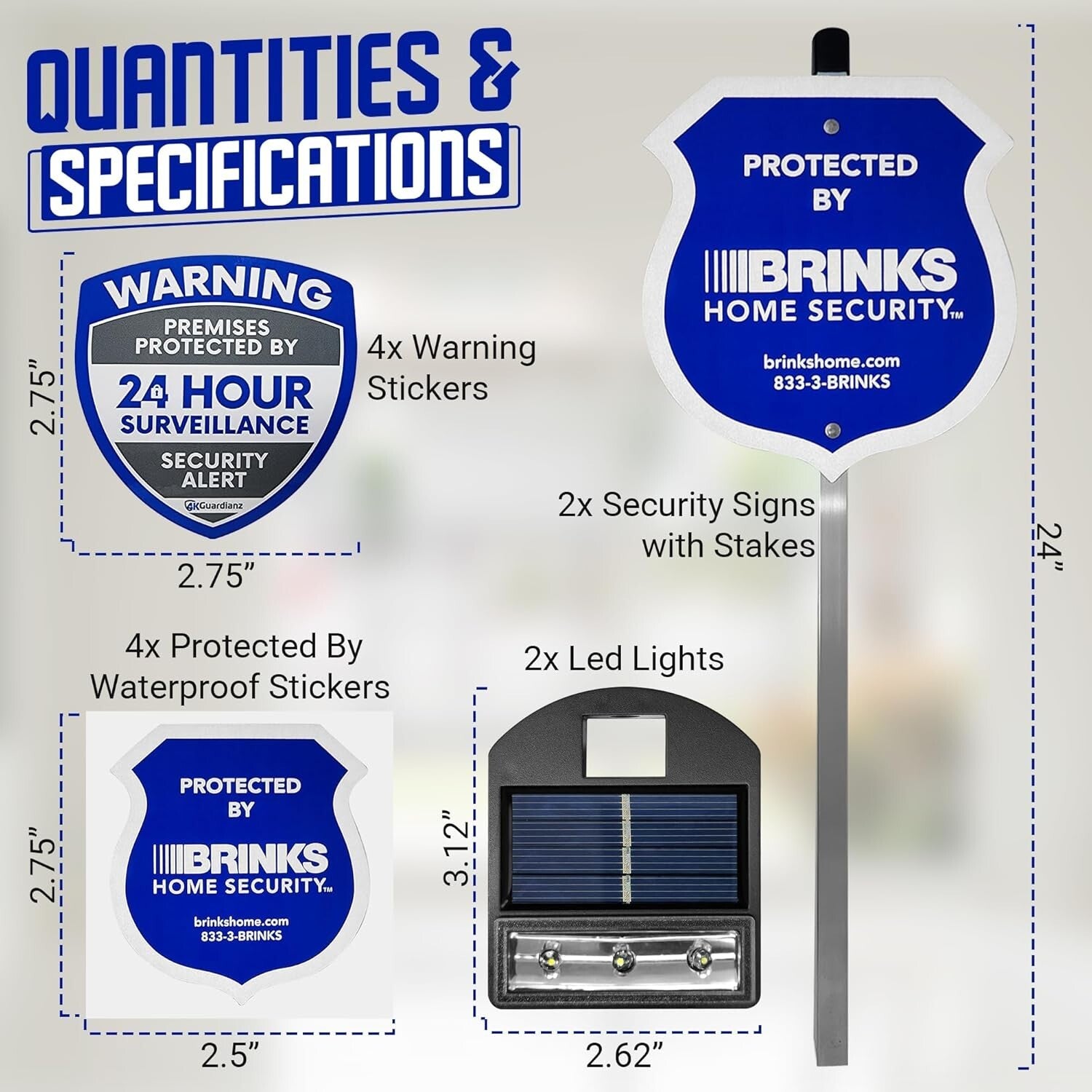 2 Solar LED Security Signs with 'Protected By' Stickers - Home Protection Kit