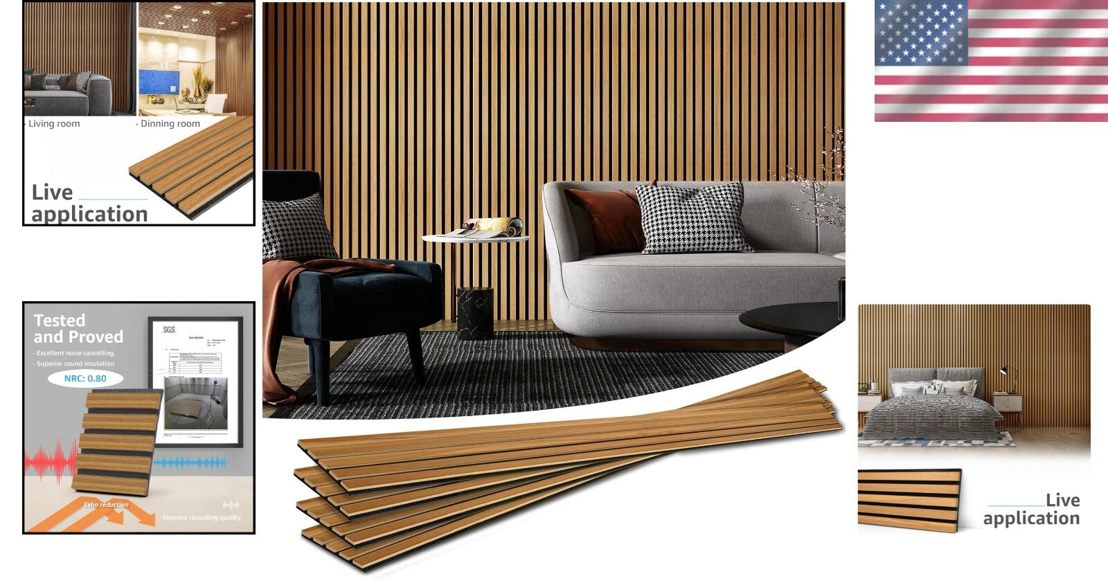 Eco-Friendly 4-Piece Acoustic Wood Slat Panels for Enhanced Home Aesthetics