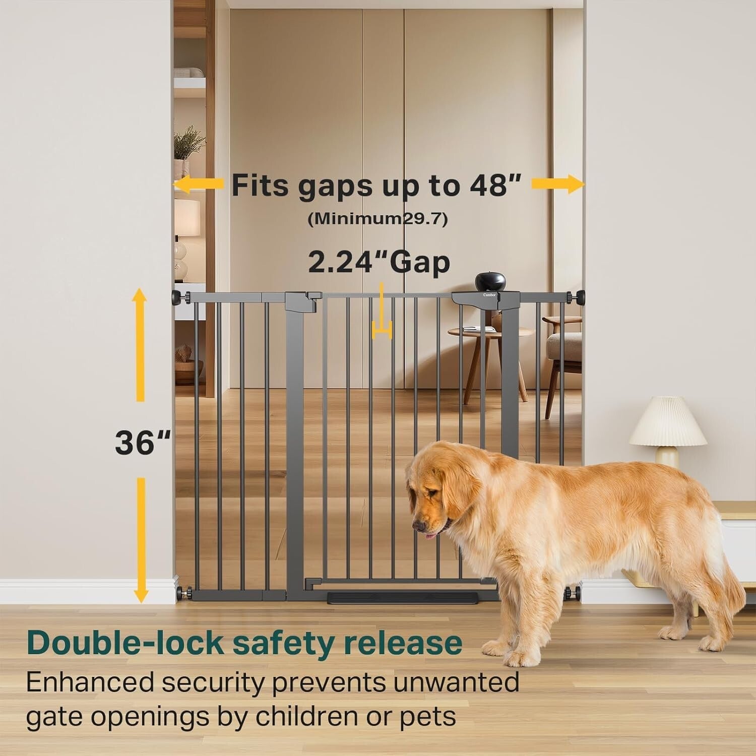36" Extra Tall Baby Gate - Adjustable 29.7-48" Wide Safety Gate for Pets