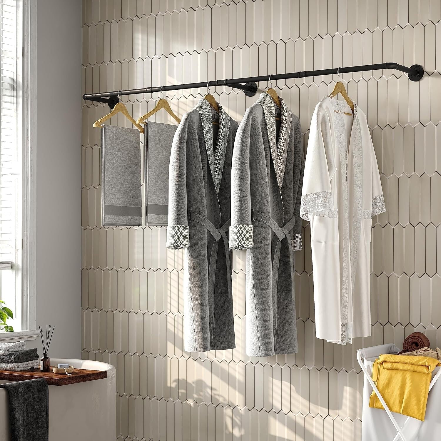 Portable 72''L Iron Clothes Rack with Hooks – Ideal for Laundry and Retail
