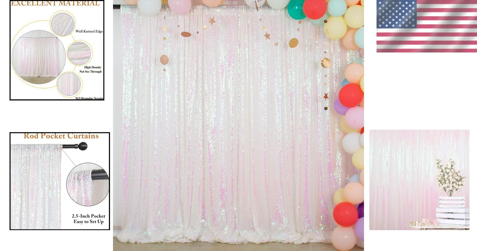 Iridescent White Sequin Backdrop 10FTx10FT – Perfect for Elegant Photoshoots