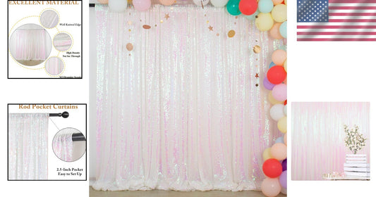 Iridescent White Sequin Backdrop 10FTx10FT – Perfect for Elegant Photoshoots