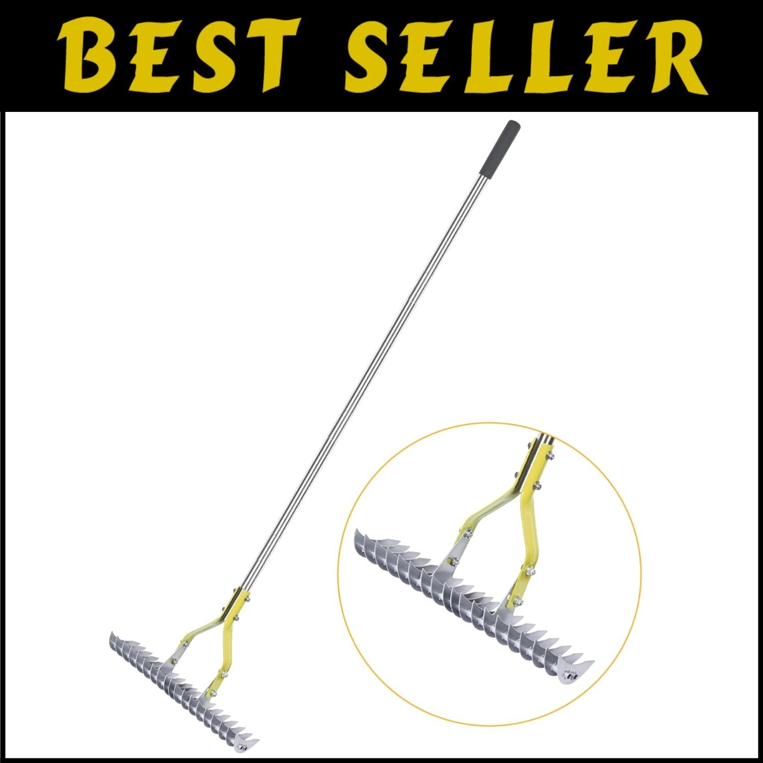 15-Inch Thatching Rake with Adjustable Angle - Durable Stainless Steel Handle
