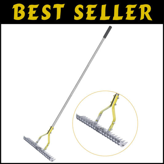 15-Inch Thatching Rake with Adjustable Angle - Durable Stainless Steel Handle