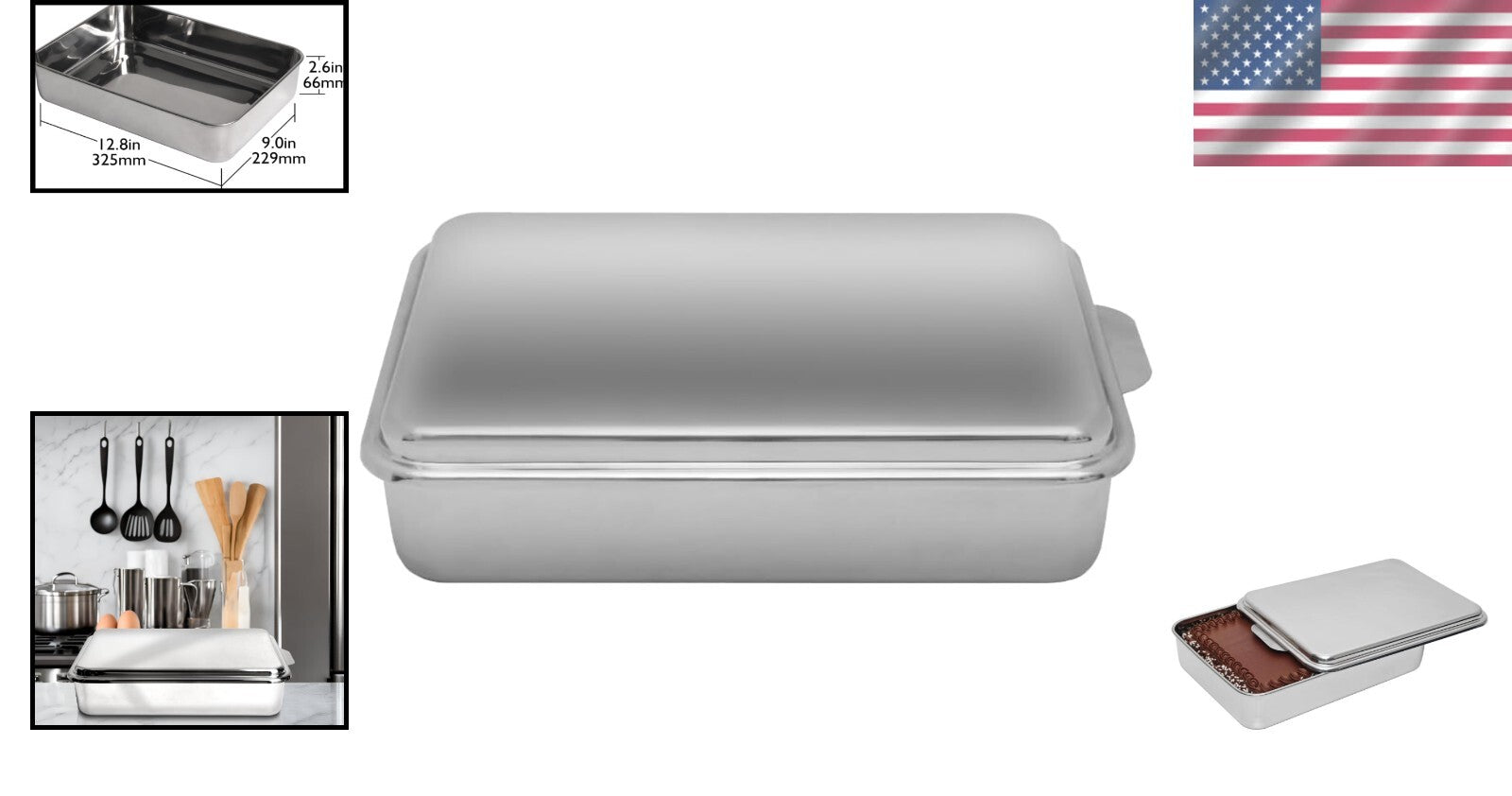 Multi-Purpose Stainless Steel 9x13 Cake Pan - Ideal for Baking and Storing
