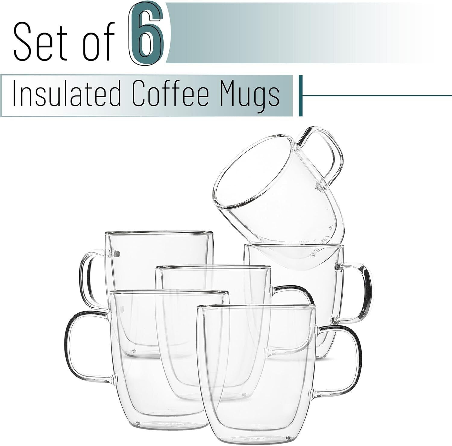Modern Durable Double Wall Glass Coffee Mugs, 12 oz, Ideal for Hot & Cold Drinks