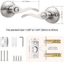 Load image into Gallery viewer, Privacy Lock Door Levers - 4 Pack Keyless Brushed Nickel Handles for Bathrooms