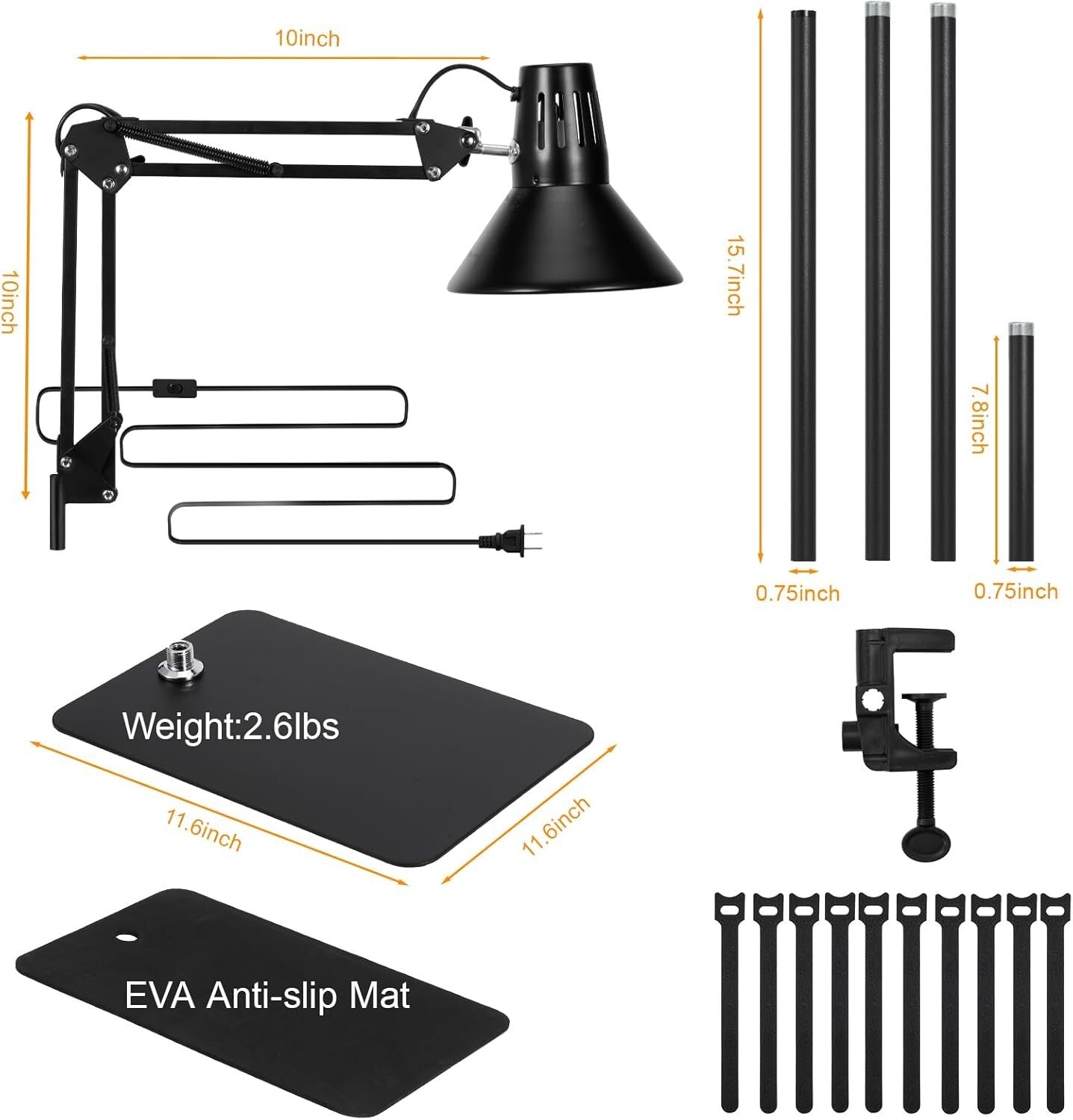 Tall Heat Lamp Stand for Reptiles - Adjustable 17.5-74.3in with Reflective Shade