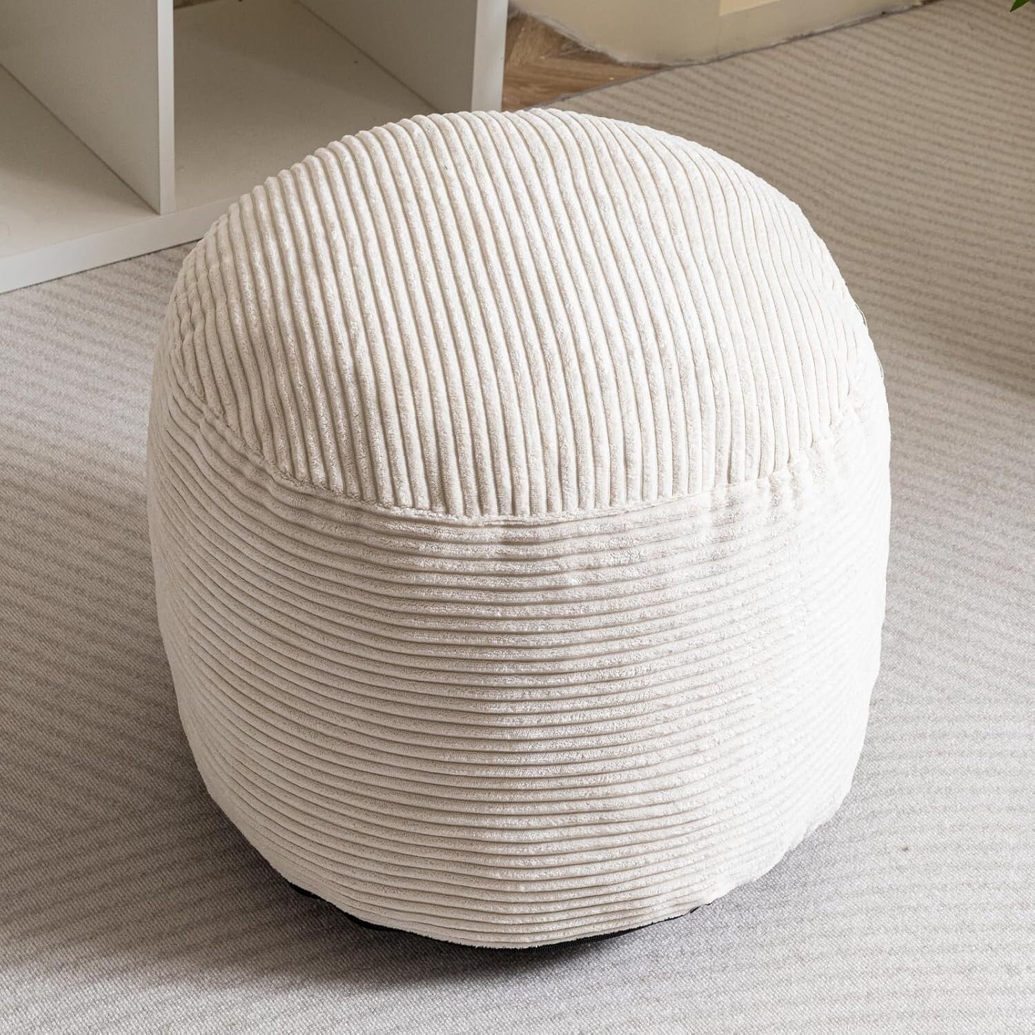 Fluffy Round Pouf Ottoman - 20" Corduroy Stool with Storage for Living Room