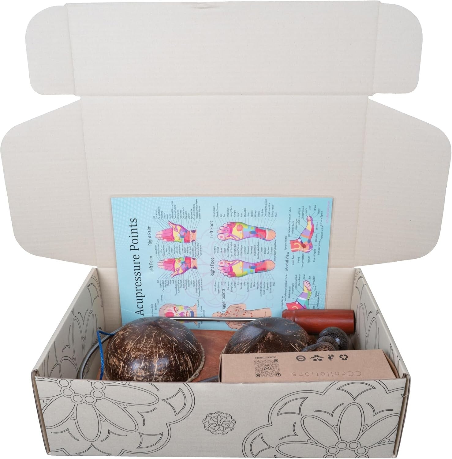 Diverse Wooden Massage Tools Set with Reflexology Socks and Educational Guides