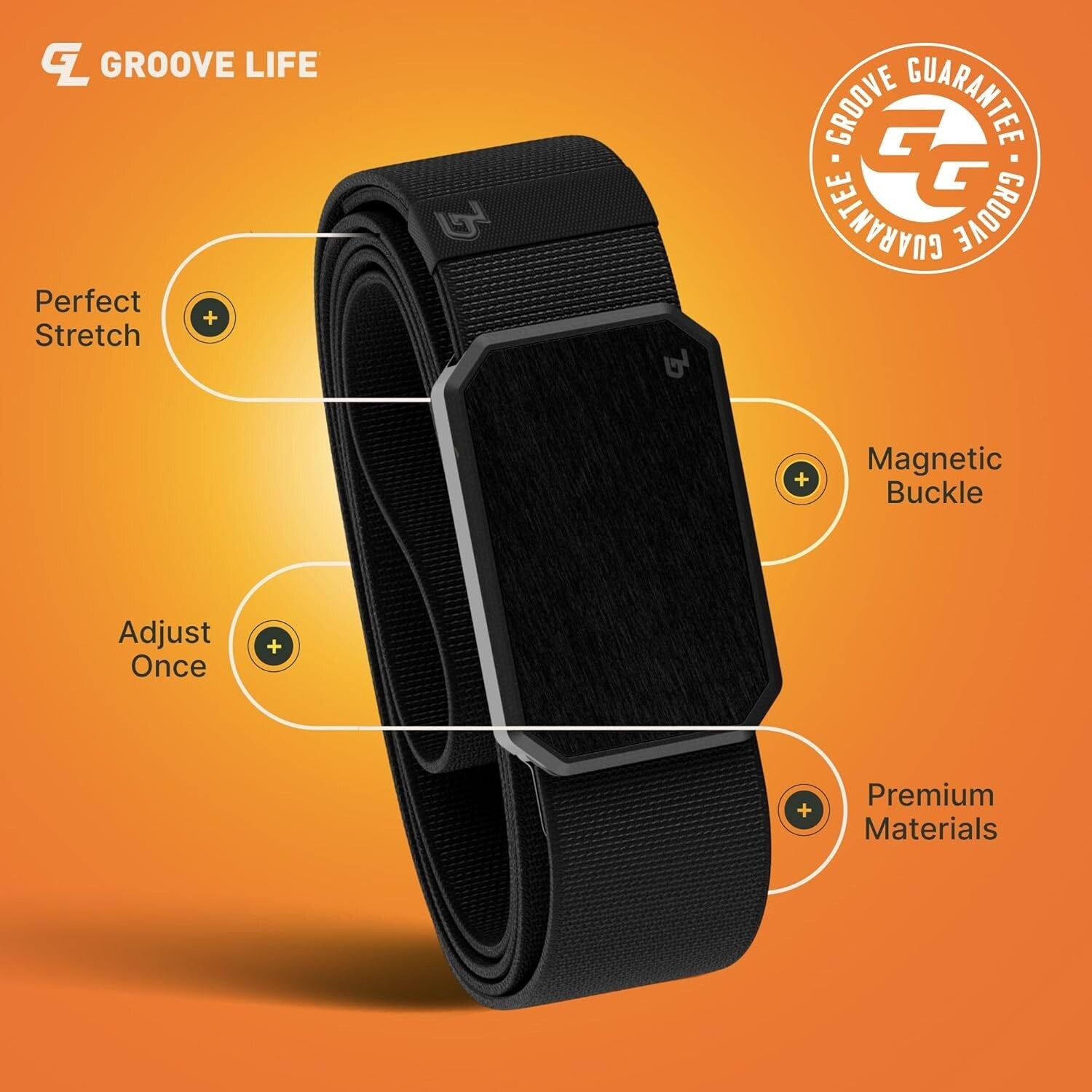 Groove Belt Men's Stretch Nylon Belt with Magnetic Buckle - Lifetime Coverage