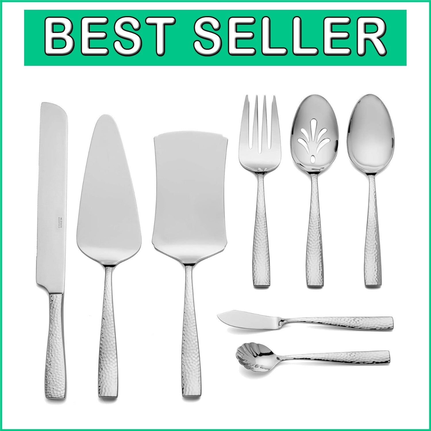 Elegant 8-Piece Hammered Stainless Steel Serving Utensil Set - Dishwasher Safe