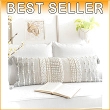 Load image into Gallery viewer, Handmade Light Gray Lumbar Pillow Cover 14x36 for Modern Farmhouse Decor
