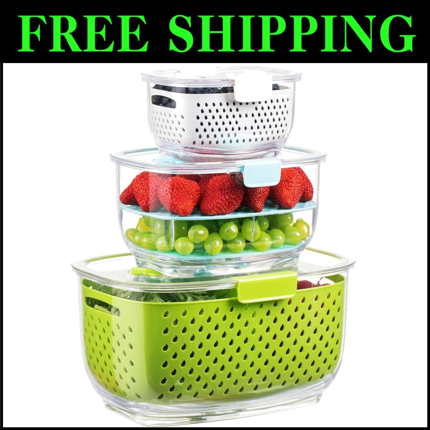 BPA-Free 3-Piece Vegetable & Fruit Storage Set - Keep Produce Fresh & Organized