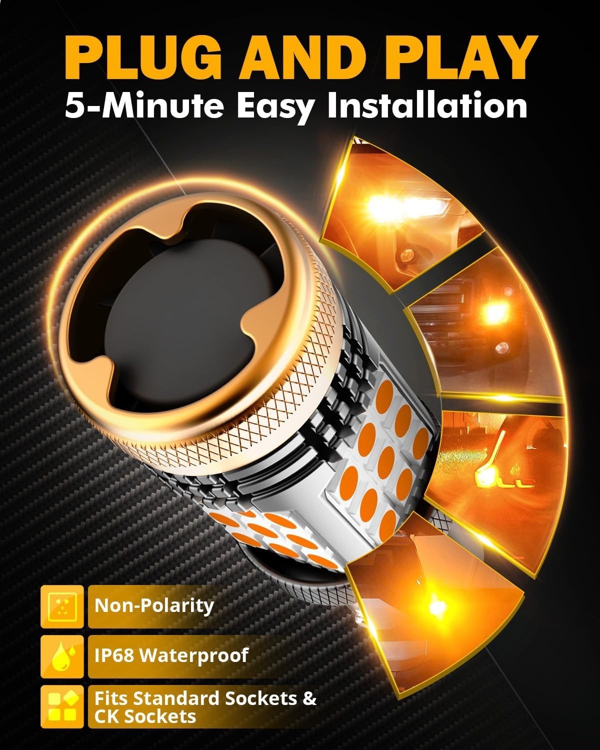 Amber Yellow LED 1157, 600% Brighter Turn Signal with Built-in Resistor System