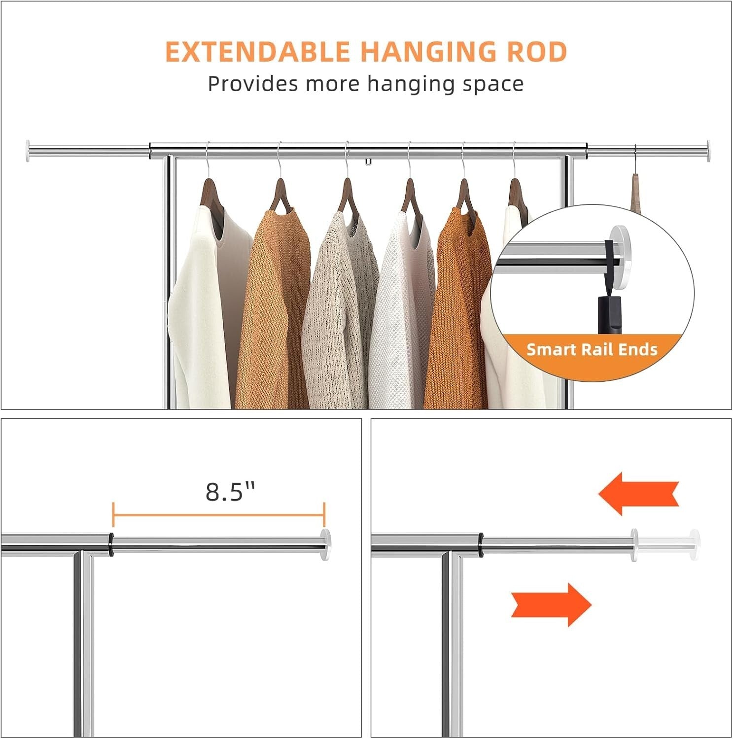 Versatile Rolling Clothes Organizer with Chrome Finish & Adjustable Height Rod