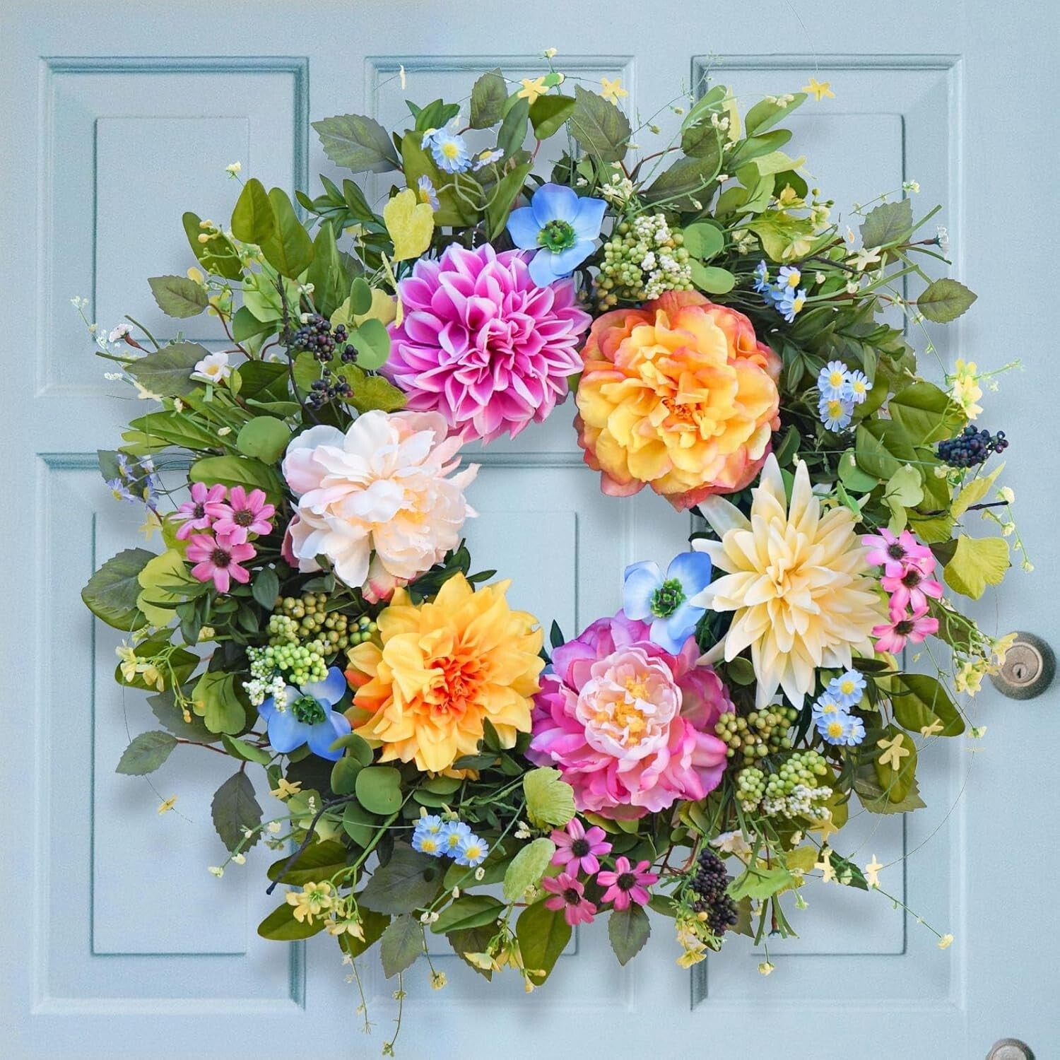 Durable Silk Spring Wreath with Peony & Dahlia - Perfect for Every Occasion